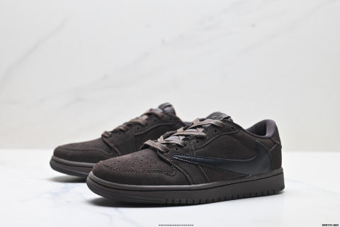 Nike Air Jordan 1 Travis Scott Collaboration Sneakers Low-top breathable non-slip athletic shoes for men and women