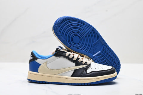 Nike Air Jordan 1 Travis Scott Collaboration Low-Top Sneakers Breathable and non-slip casual shoes for men and women, sports shoes